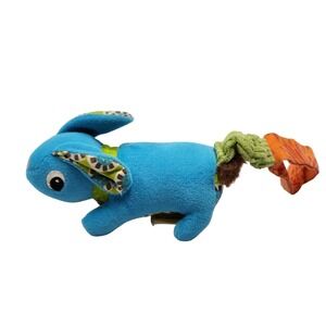 Vintage Infantino Blue Bunny Rabbit Dog Toy Plush Baby Chime Rattle Clip and Go